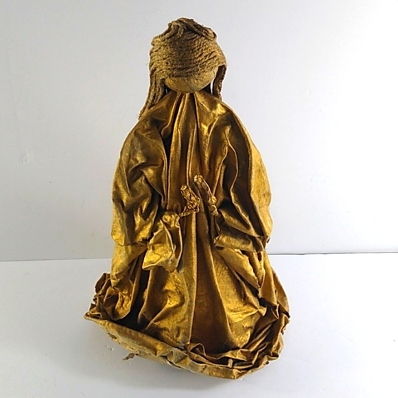 Gold Angel Tree Table Topper Papier Mache No Face Primitive Art Praying 15" Tall - Picture 2 of 6